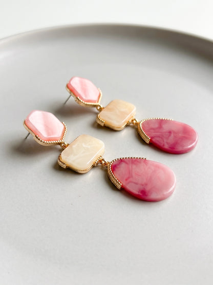 Blushberry Pink Resin Drops Statement Earrings