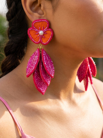 Luxe Leafy Affair Hot Pink Handmade Beaded Butterfly Earrings