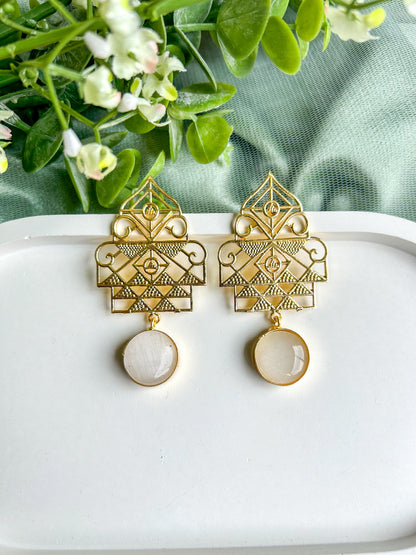 Jharokha Brass Earrings - Ivory