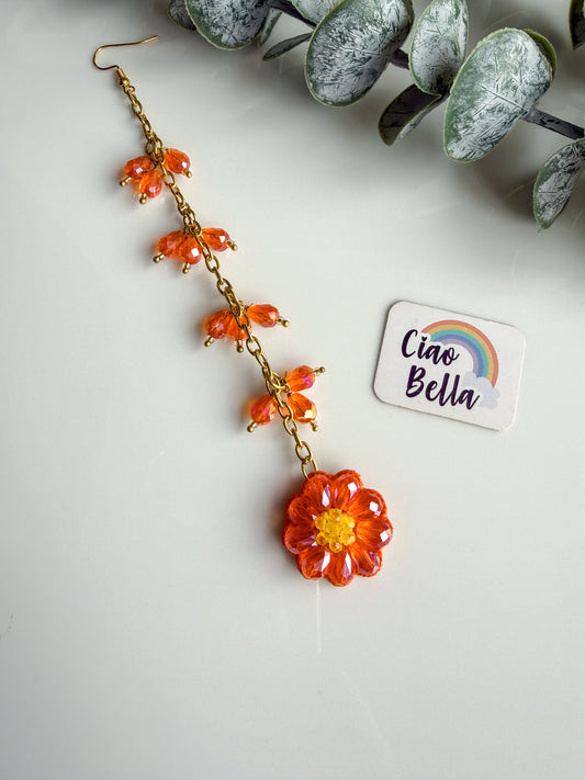Sparkling Orange Daisy Handmade Beaded Maangtika