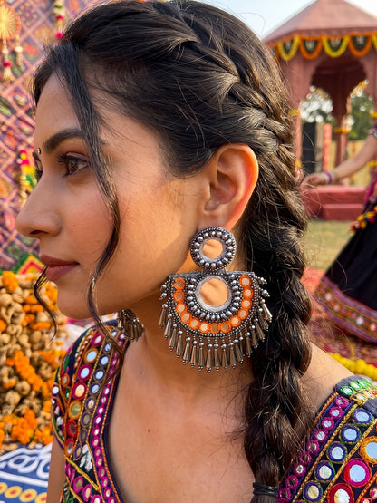 Chandrika Mirror Orange Handmade Beaded Earrings