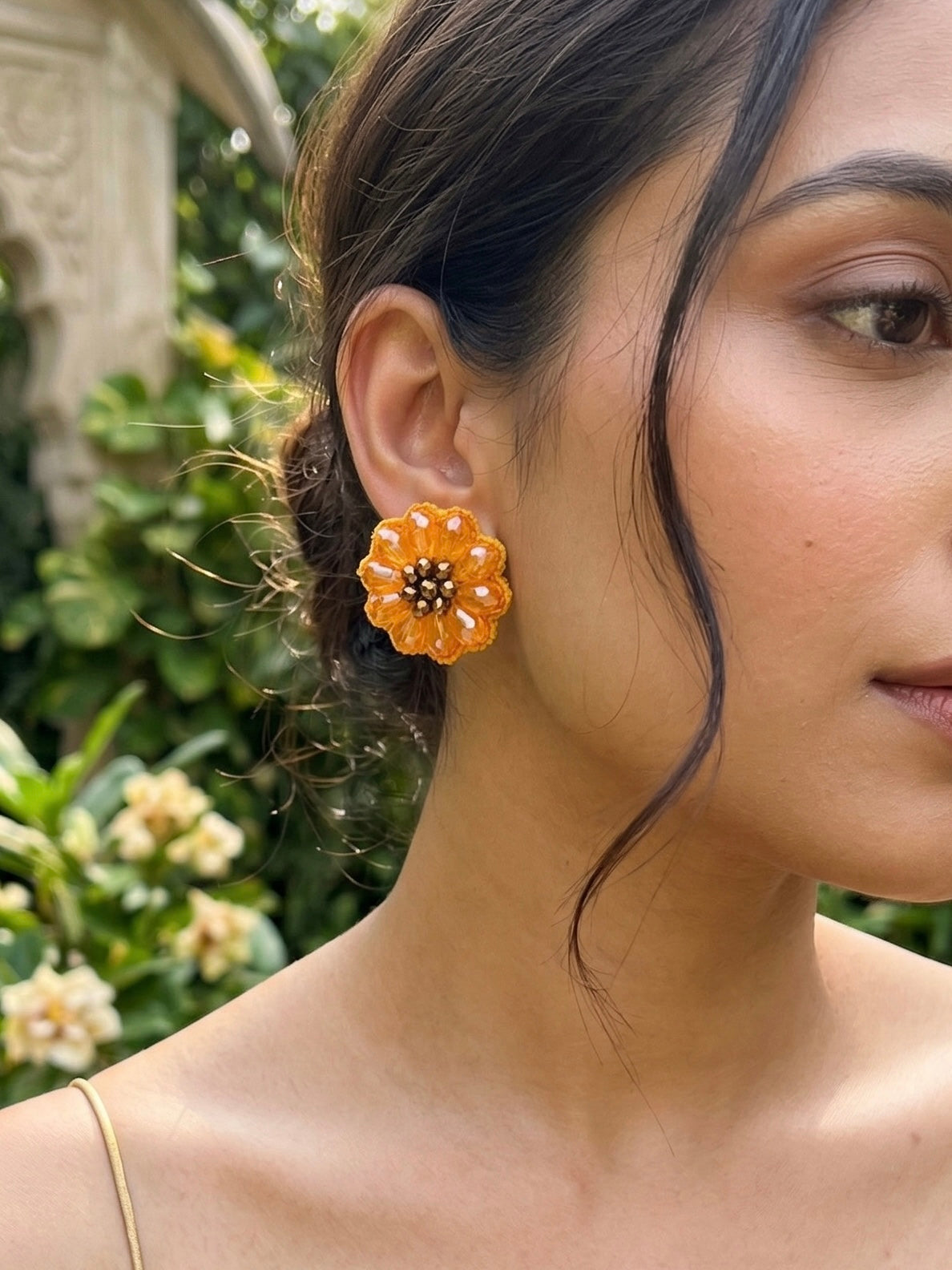Sparkling Yellow Sunflower Handmade Beaded Stud Earrings