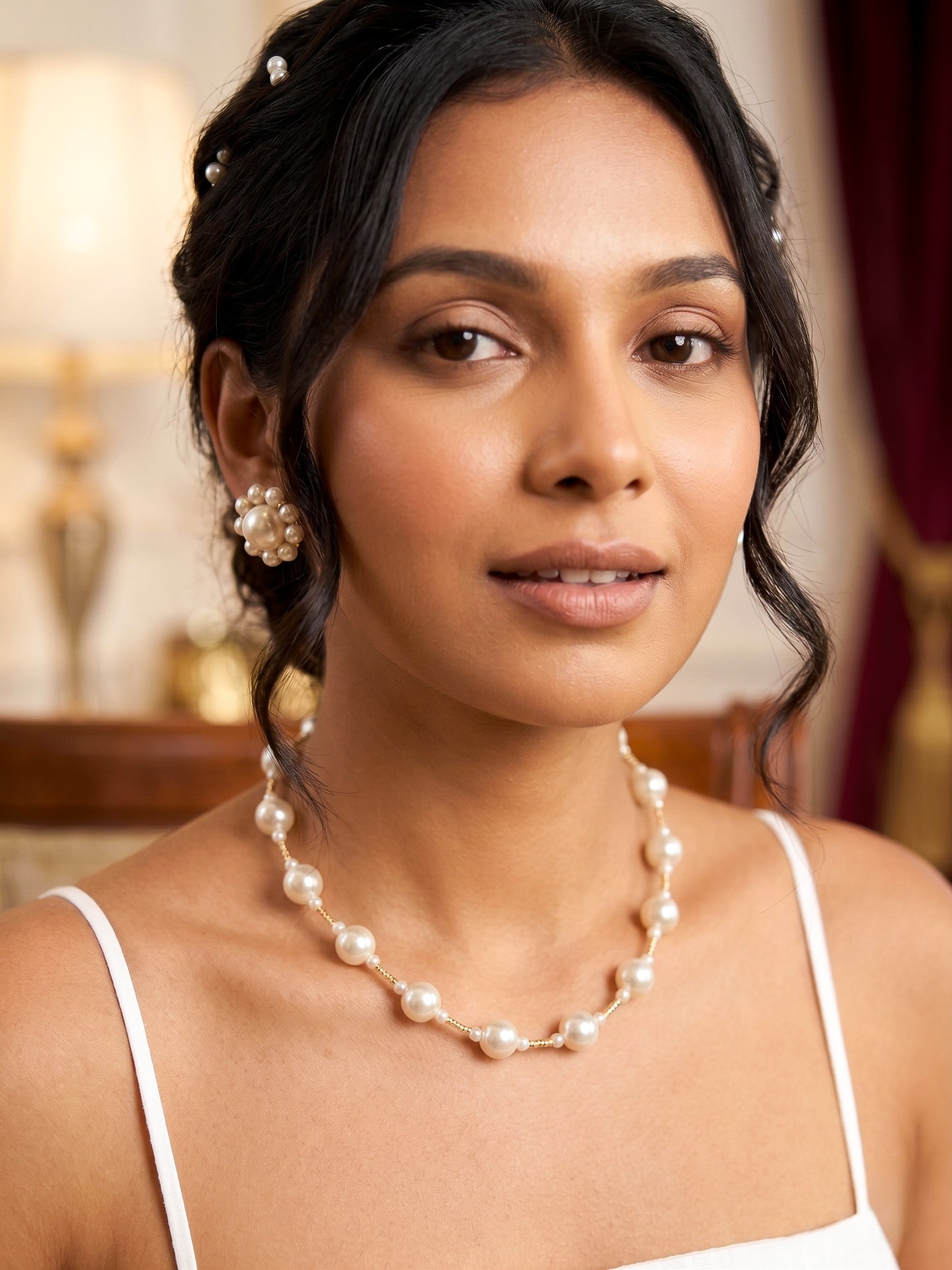 Alina Pearl Handmade Necklace + Stud Earrings Set