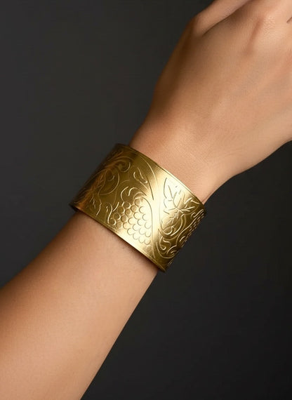 Vintage Flora Brass Cuff Bracelet
