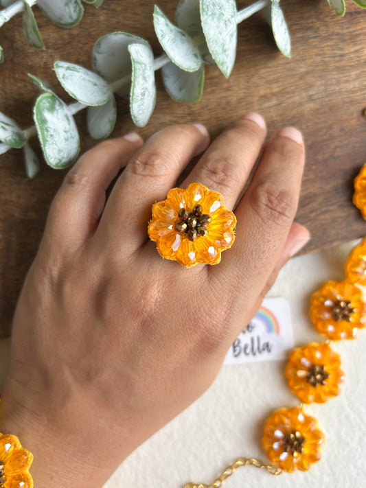 Sunflower Sparkle Handmade Beaded Flower Ring