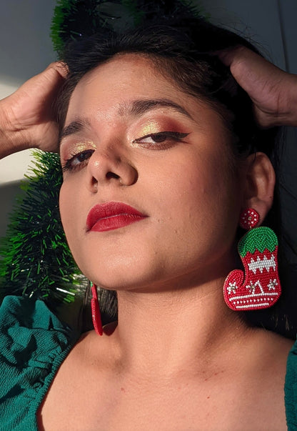 Elf Shoe Handmade Beaded Christmas Earrings