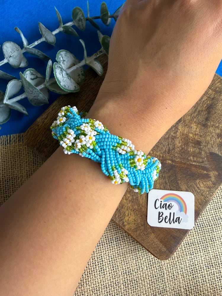 Luxe Flora Aqua Blue Handmade Beaded Bracelet