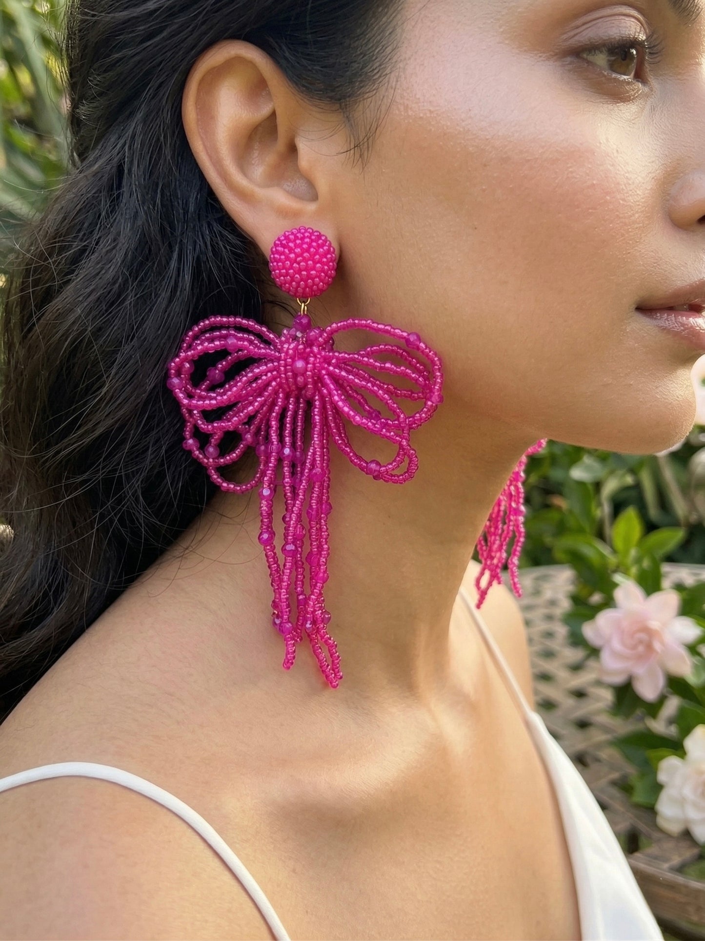Pookie Bow (Pink) Handmade Beaded Earrings