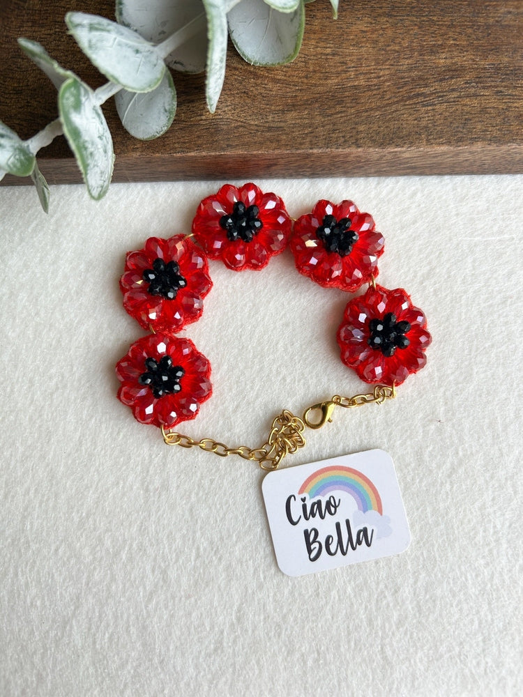 Daisy Dream Red Handmade Beaded Bracelet