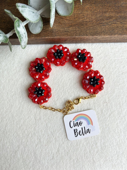 Daisy Dream Red Handmade Beaded Bracelet