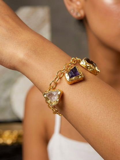 Raw Natural Stone Handmade Brass Bracelet - 2