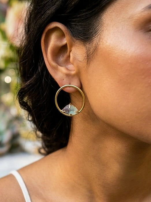 Sera – Teal Round Handmade Brass Earrings
