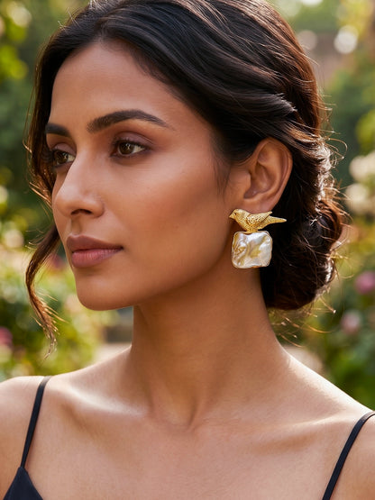Birdie Bling Mother of Pearl Handmade Brass Earrings