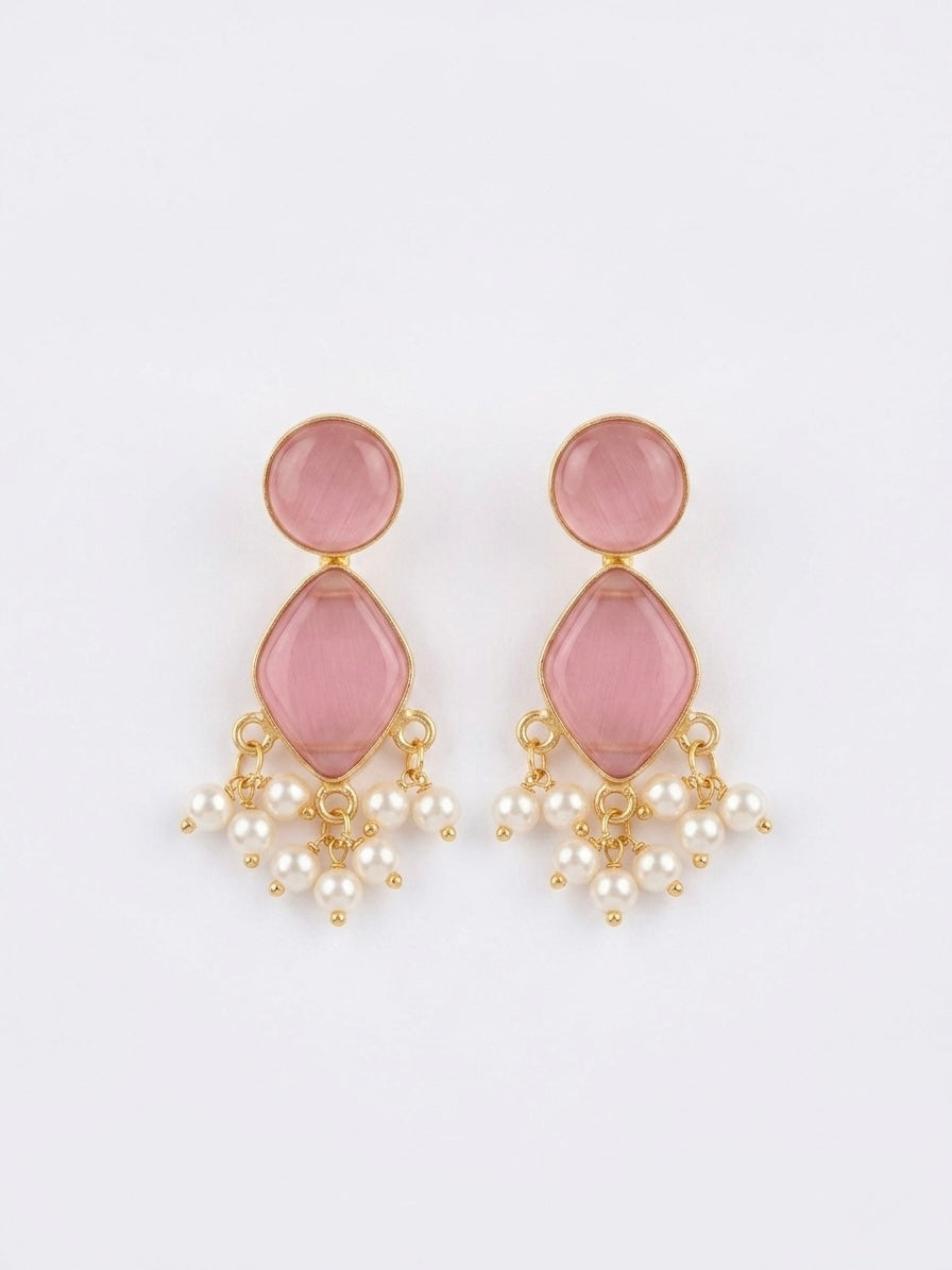 Gem Drop – Blush Pink Handmade Brass Earrings