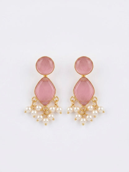 Gem Drop – Blush Pink Handmade Brass Earrings