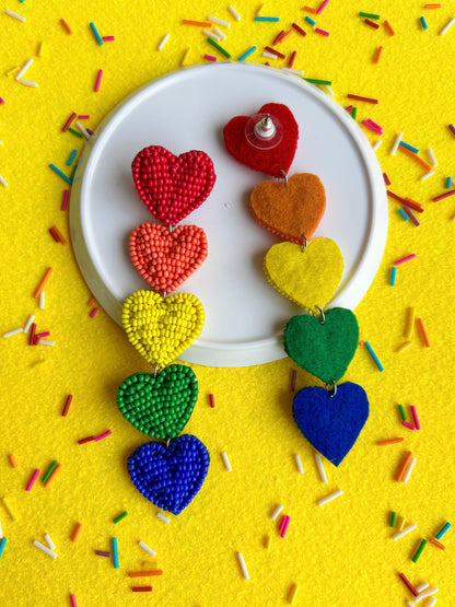 Rainbow Love Drops Handmade Beaded Heart Earrings