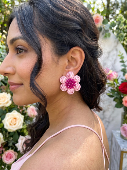 Blush Pink Flower Stud Handmade Beaded Earrings