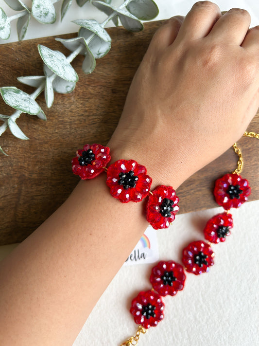 Daisy Dream Red Handmade Beaded Bracelet
