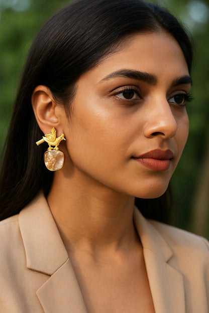 Cute Birdie Handmade Brass Earrings
