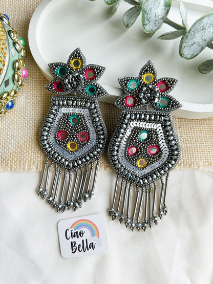 PhoolRaag Mirror Handmade Beaded Earrings