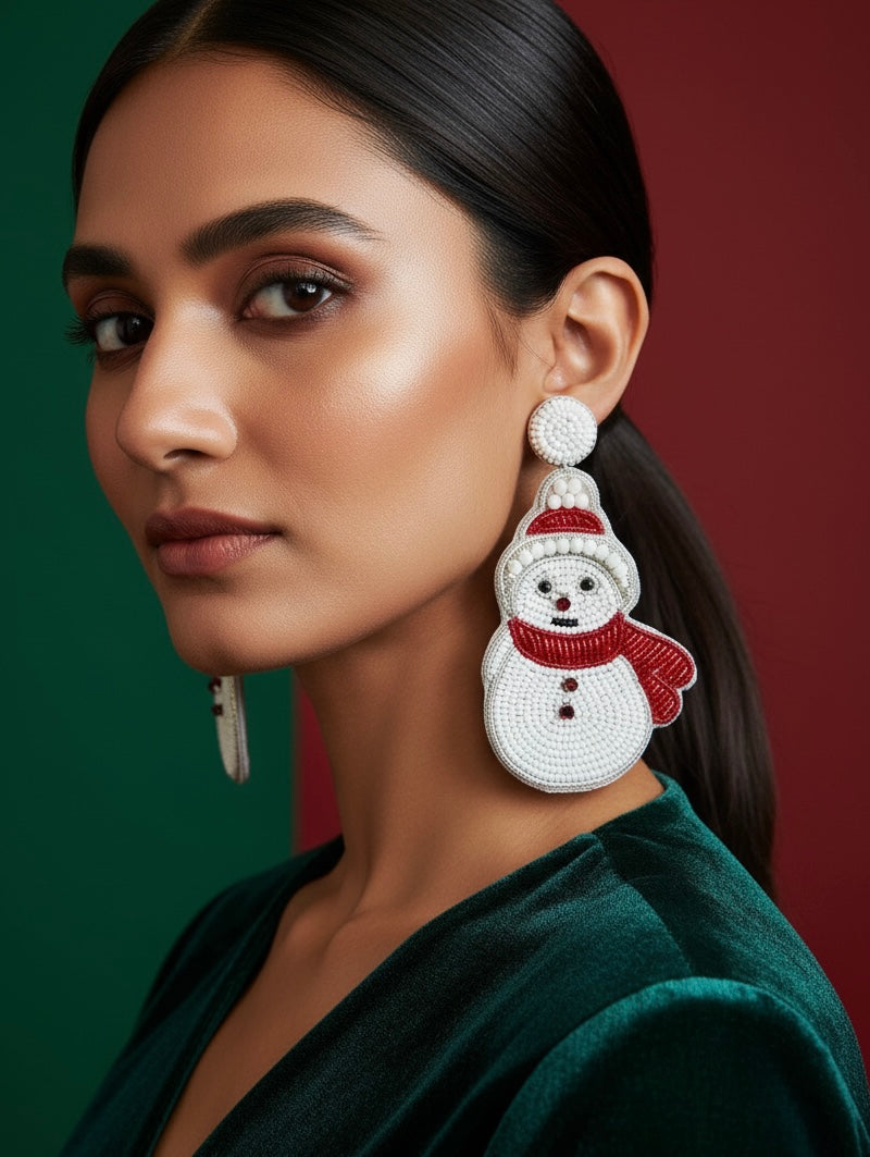 Frosty - The Snowman Handmade Beaded Christmas Earrings