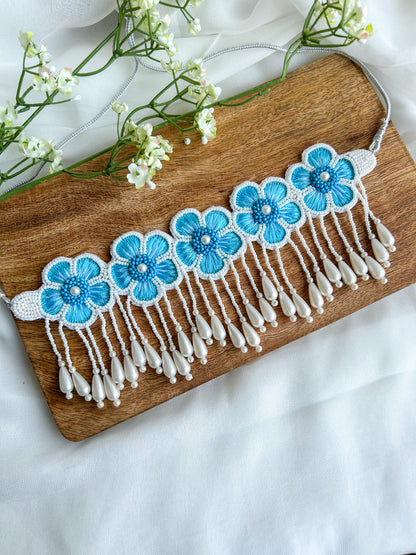 Cool Blue Blossom Handmade Necklace + Earrings + Ring Set