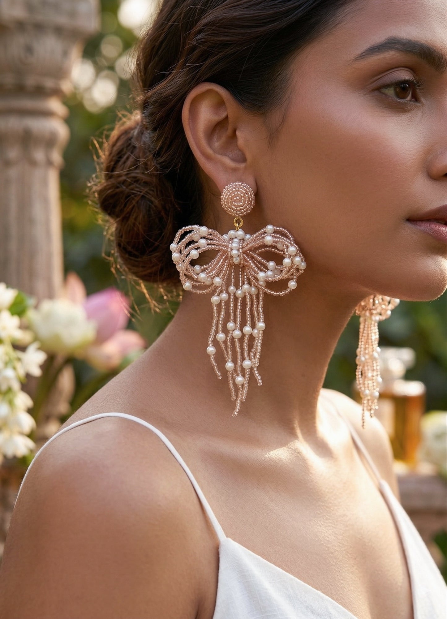 Pookie Bow (Rose Gold) Handmade Beaded Earrings