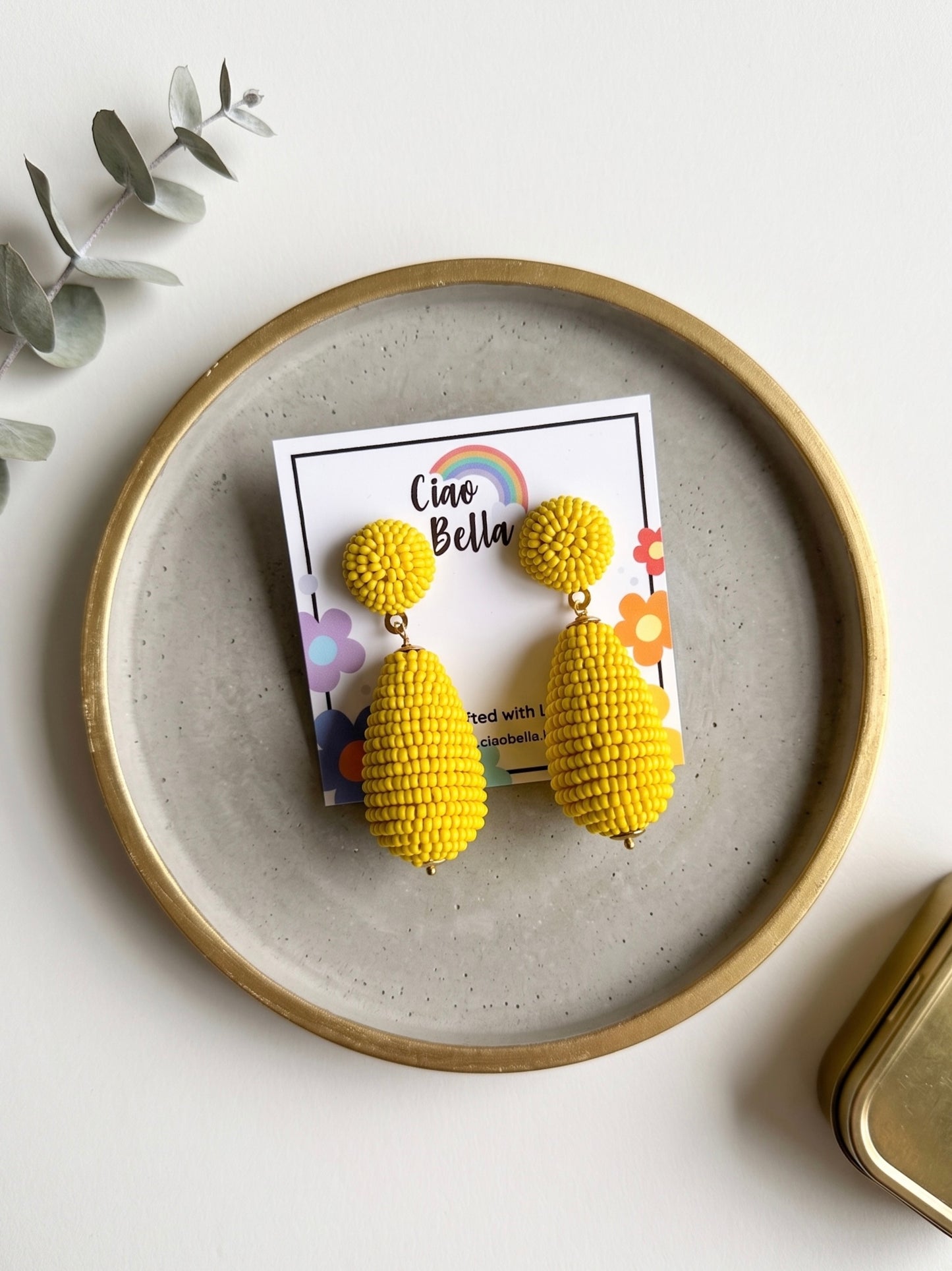 Sunny Yellow Drop Handmade Beaded Earrings