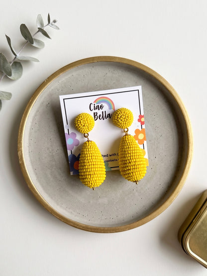Sunny Yellow Drop Handmade Beaded Earrings