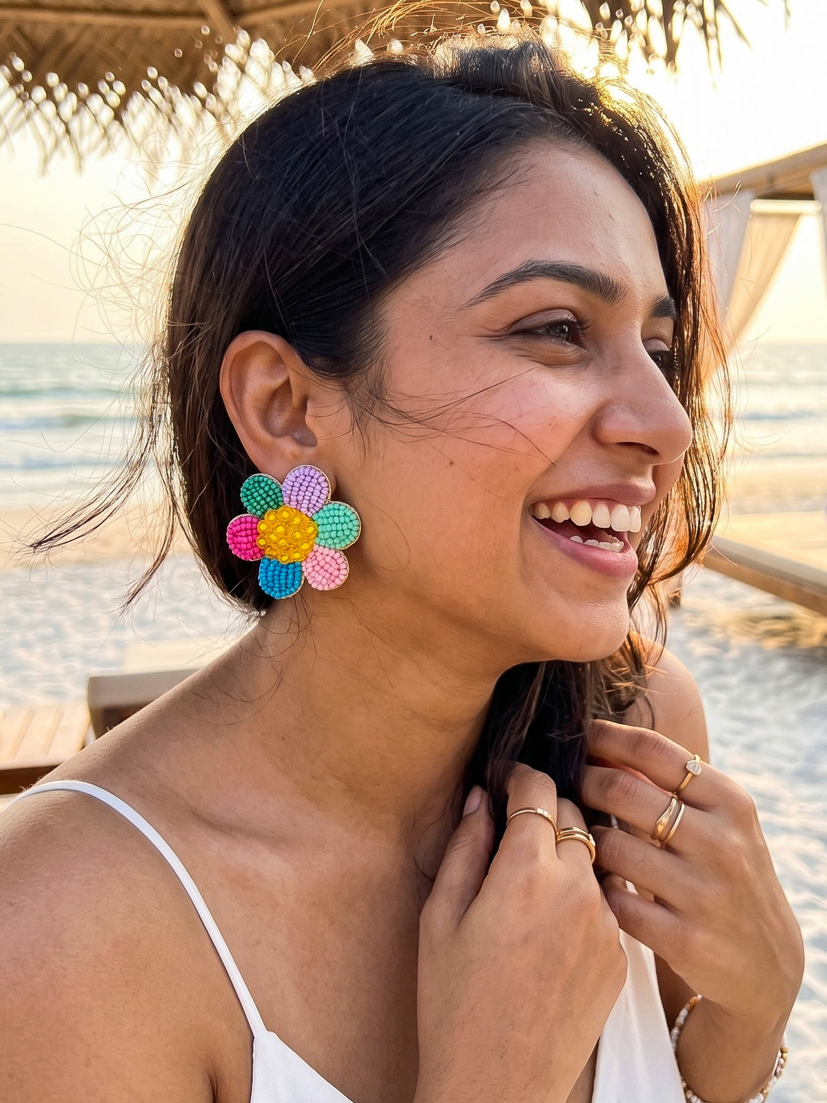 Rainbow Daisy Stud Handmade Beaded Flower Earrings