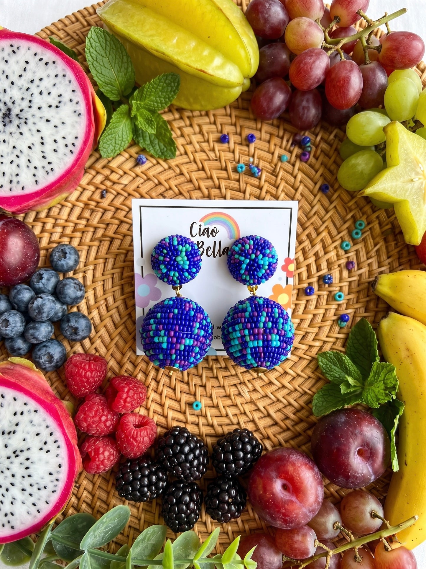 Midnight Disco Blue Drop Handmade Beaded Earrings