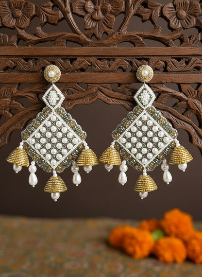 Riwaayat Pearl Drops Handmade Beaded Statement Earrings