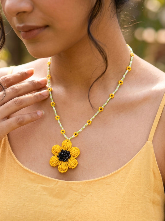 Spring Bloom Sunflower Yellow Handmade Beaded Necklace