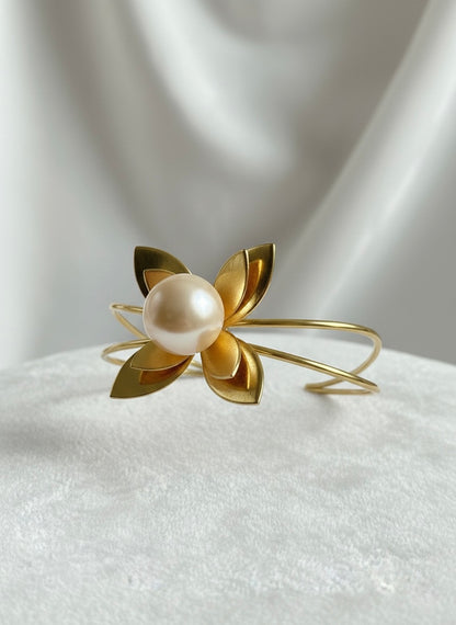 Pearl Flower Handmade Brass Cuff Bracelet
