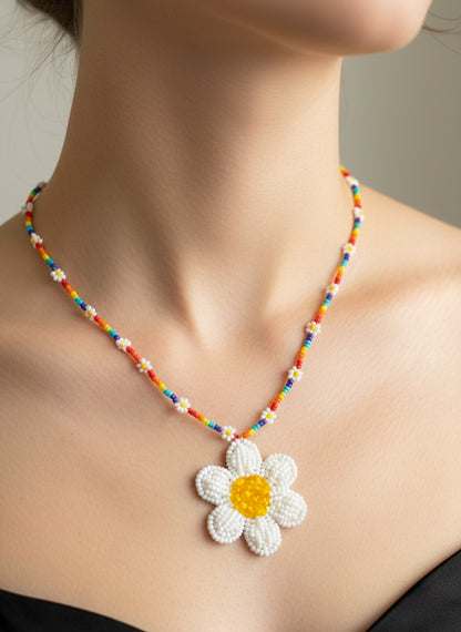 Spring Bloom Rainbow Daisy Handmade Beaded Necklace