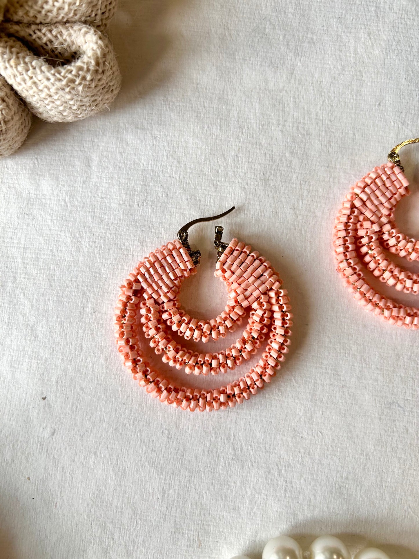 Blush Pink Hoop Handmade Beaded Earrings