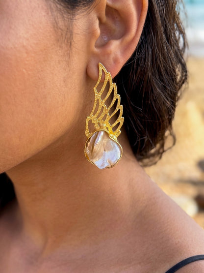 Angel Wings Mother of Pearl Handmade Brass Earrings