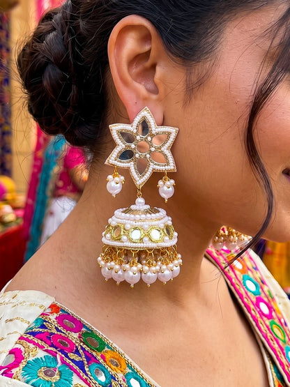 Noor Mirror Handmade Beaded Jhumka Earrings