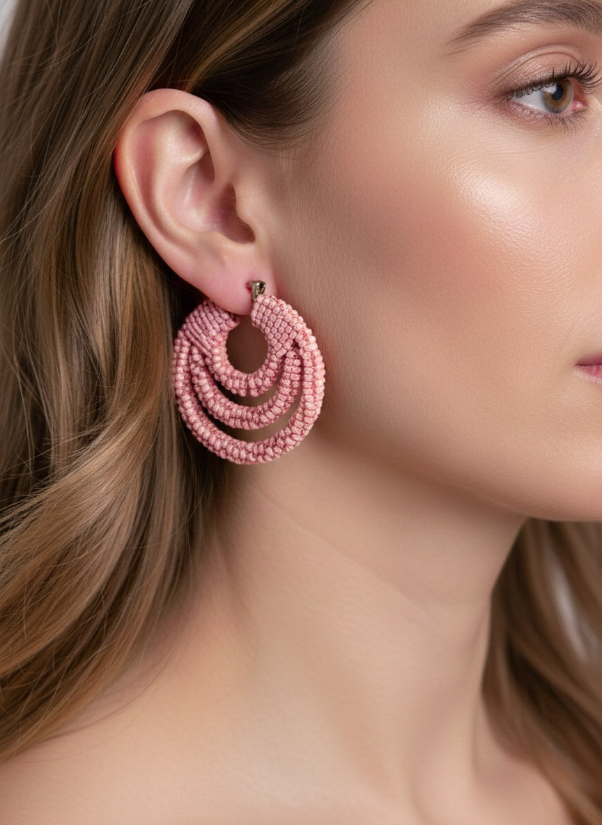 Blush Pink Hoop Handmade Beaded Earrings