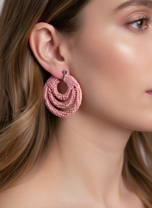 Blush Pink Hoop Handmade Beaded Earrings