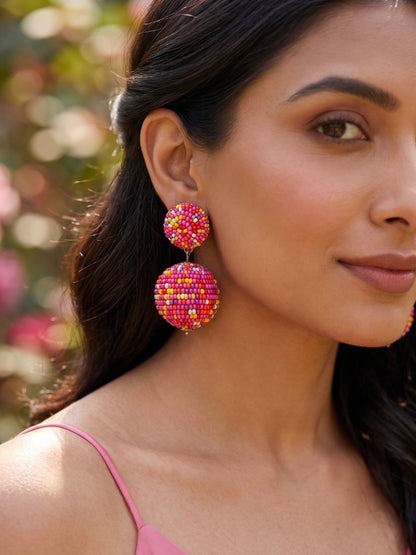 Tutti Frutti Pink Rainbow Drop Handmade Beaded Earrings