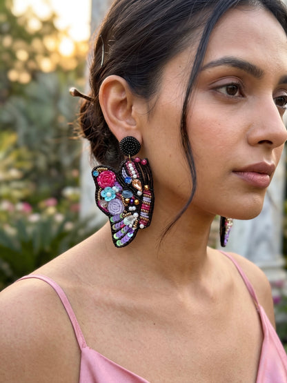 Kaleido Wings Black Handmade Beaded Butterfly Earrings