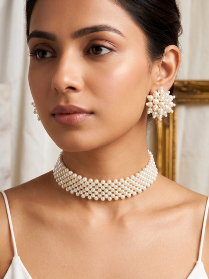 Ira Pearl Handmade Choker Necklace + Earrings Set