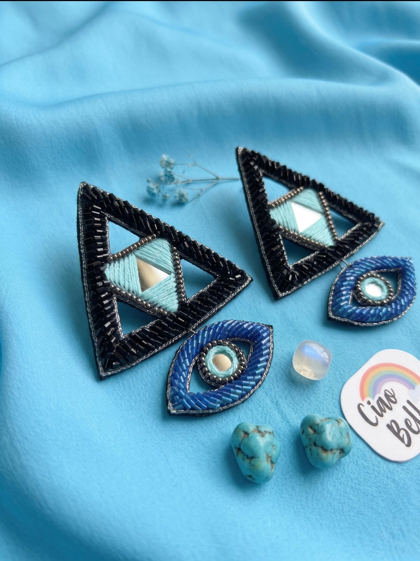 Electric Black & Blue Evil Eye Handmade Beaded Earrings