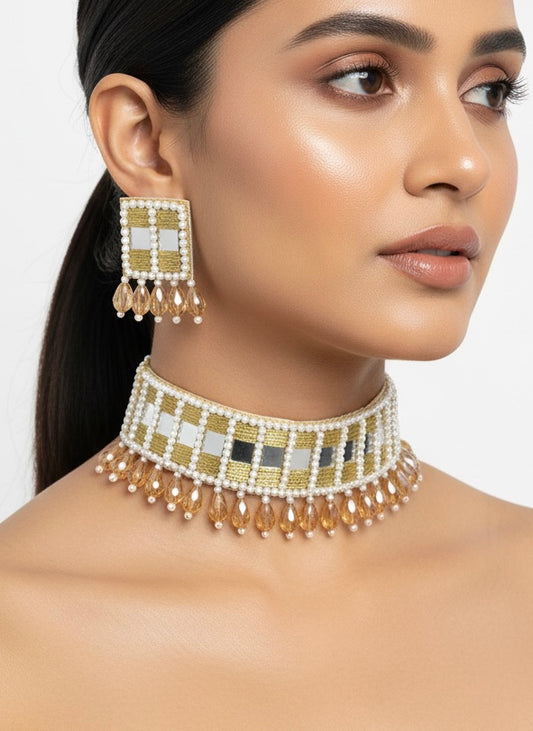 Sitara Gold Handmade Beaded Necklace & Earrings Set
