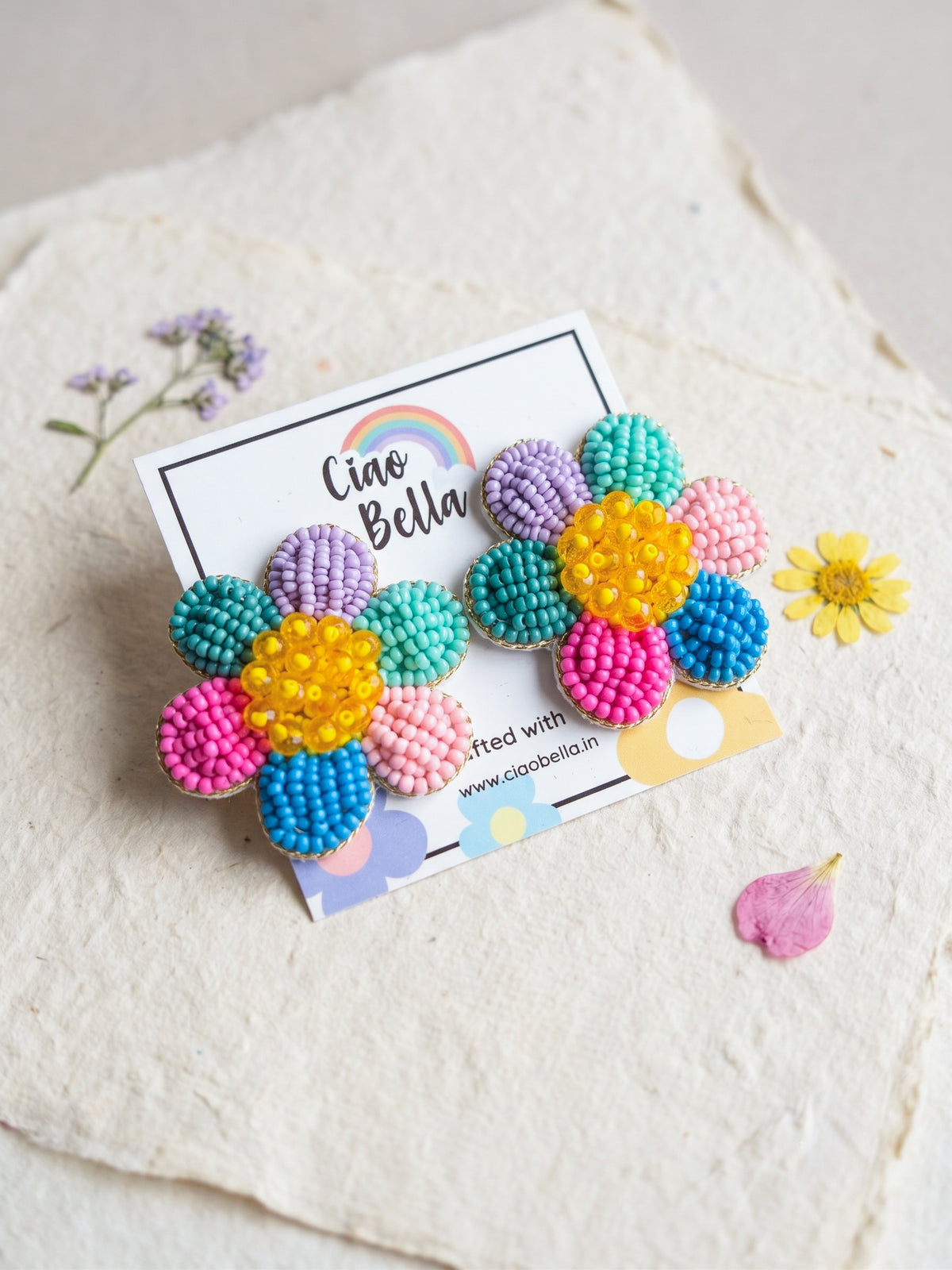 Rainbow Daisy Stud Handmade Beaded Flower Earrings