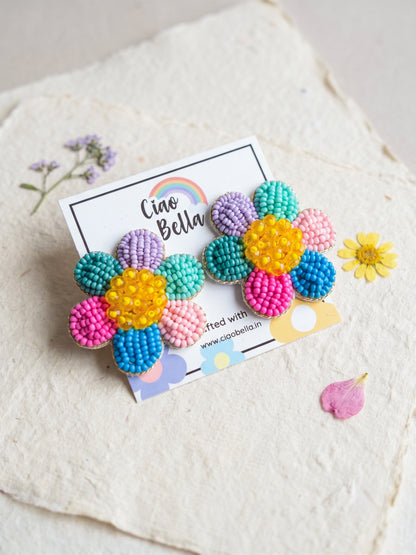 Rainbow Daisy Stud Handmade Beaded Flower Earrings