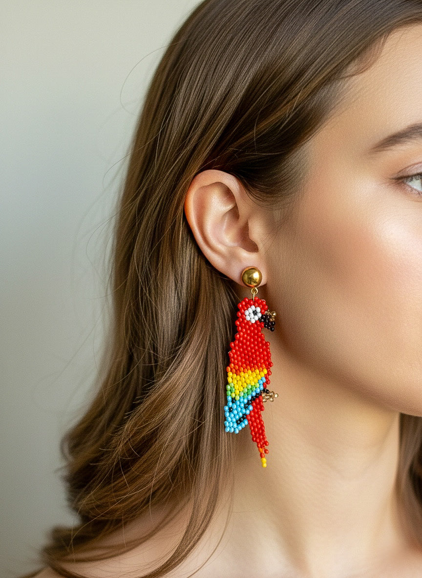 Rio Rainbow Parrot Handmade Beaded Bird Earrings