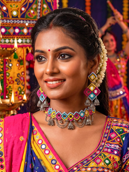 Rangrez Mirror Handmade Beaded Necklace & Earrings Set
