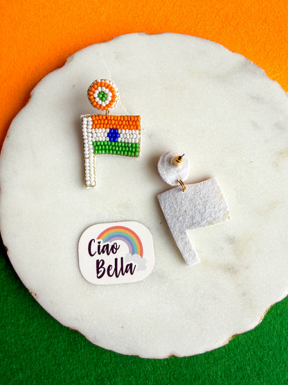 Indian Flag Handmade Tricolour Beaded Earrings